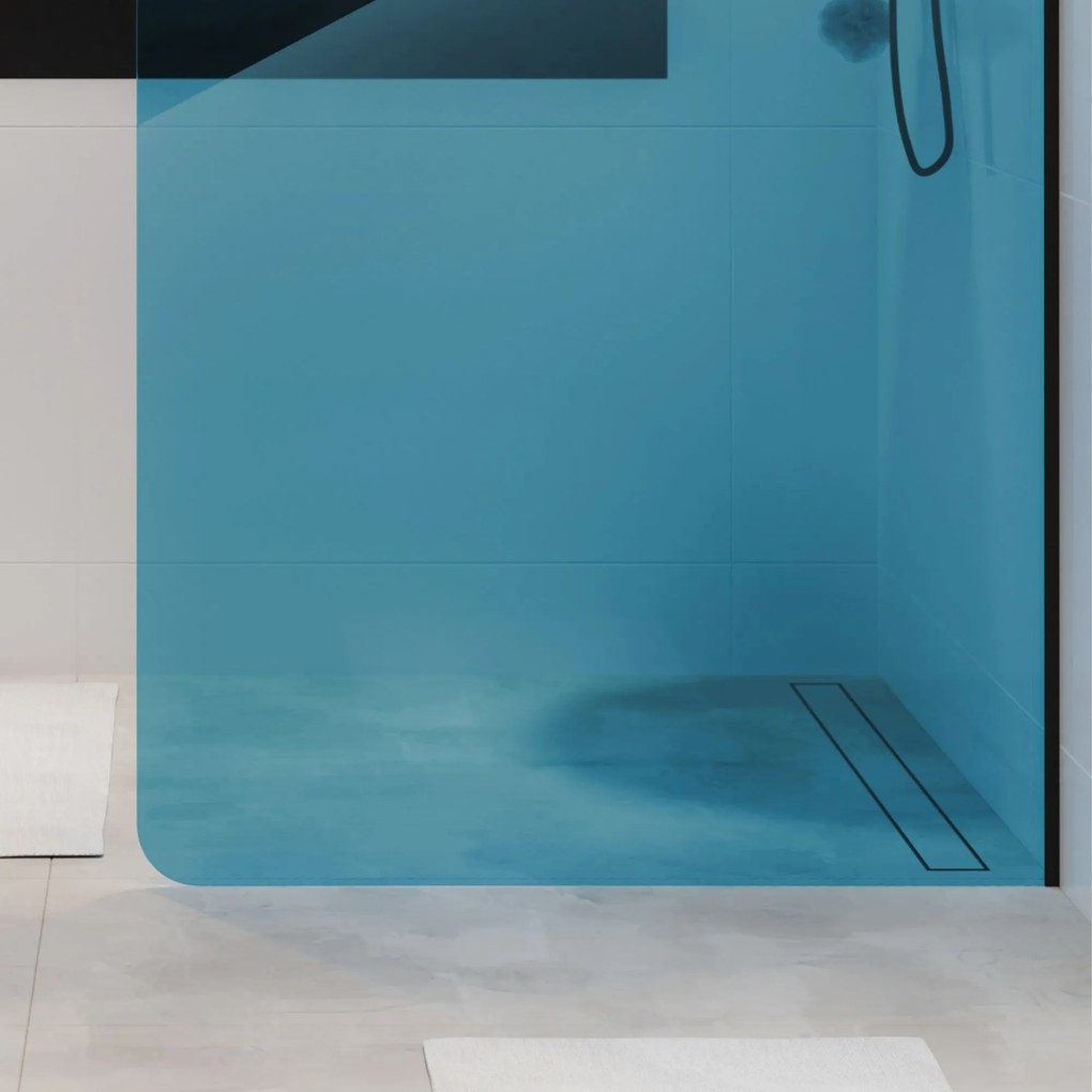 Ścianka prysznicowa WALK IN FIX niebieska 8mm MOLIS NATURE Blue Round MASSI | rożne rozmiary : Kolor profili kabiny - złoty szczotkowany, Szerokość ścianki - 120 cm, Typ montażu - WALK in FIX (Do ściany)