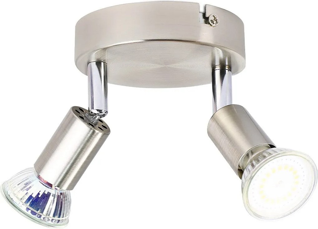 NETTLIFE Reflektory sufitowe LED 2 GU10 regulowane 350°, nowoczesna okrągła lampa z niklowanego metalu do salonu sypialni kuchnia jadalnia bez żarówki