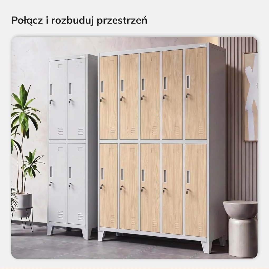 Szafa BHP ubraniowa 10-drzwiowa szara / dąb sonoma: Eco Design BARTEK 1360 x 1720 x 450 mm