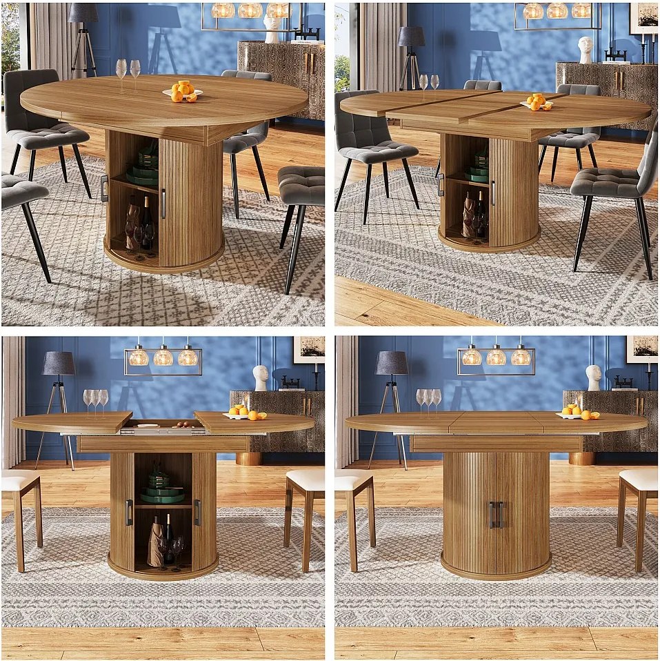 Stół jadalny 6-osobowy - 118/158 x 118 x 76,8 cm - blat rozkładany + ze schowkiem - MDF - naturalny