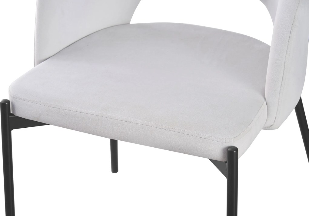 ATENA Krzesło do Jadalni Jasny Popiel, Szary, Welur z Oparciem, Czarne Nogi