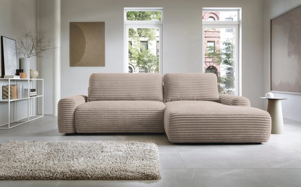 Masseno Narożnik OSSO z funkcją spania i pojemnikiem na pościel Narozniki L, Rozkładana sofa - Beżowy, AMBIENCE 04
