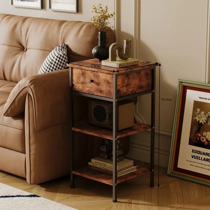 Stolik nocny komoda szafka z szufladą półką retro brąz industrialny loft