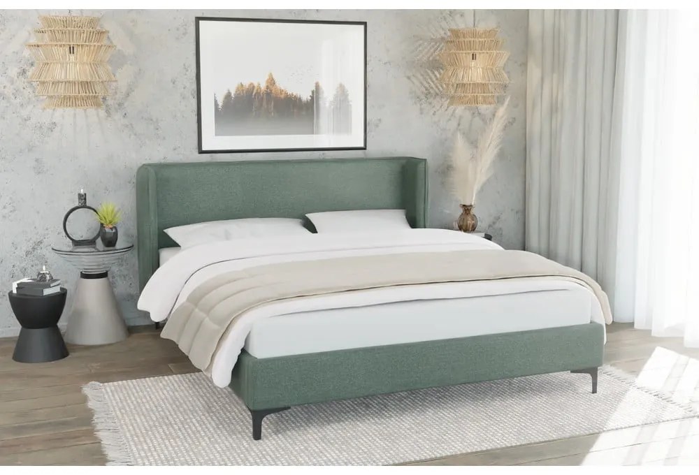 Zielone tapicerowane łóżko ze stelażem 90x200 cm Basti – Ropez
