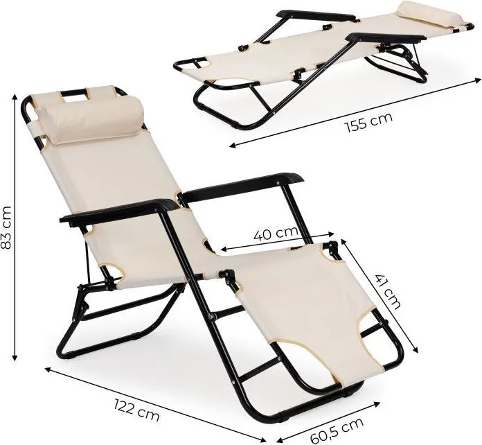 Regulowany leżak ogrodowy składany Tenero 010, beżowy