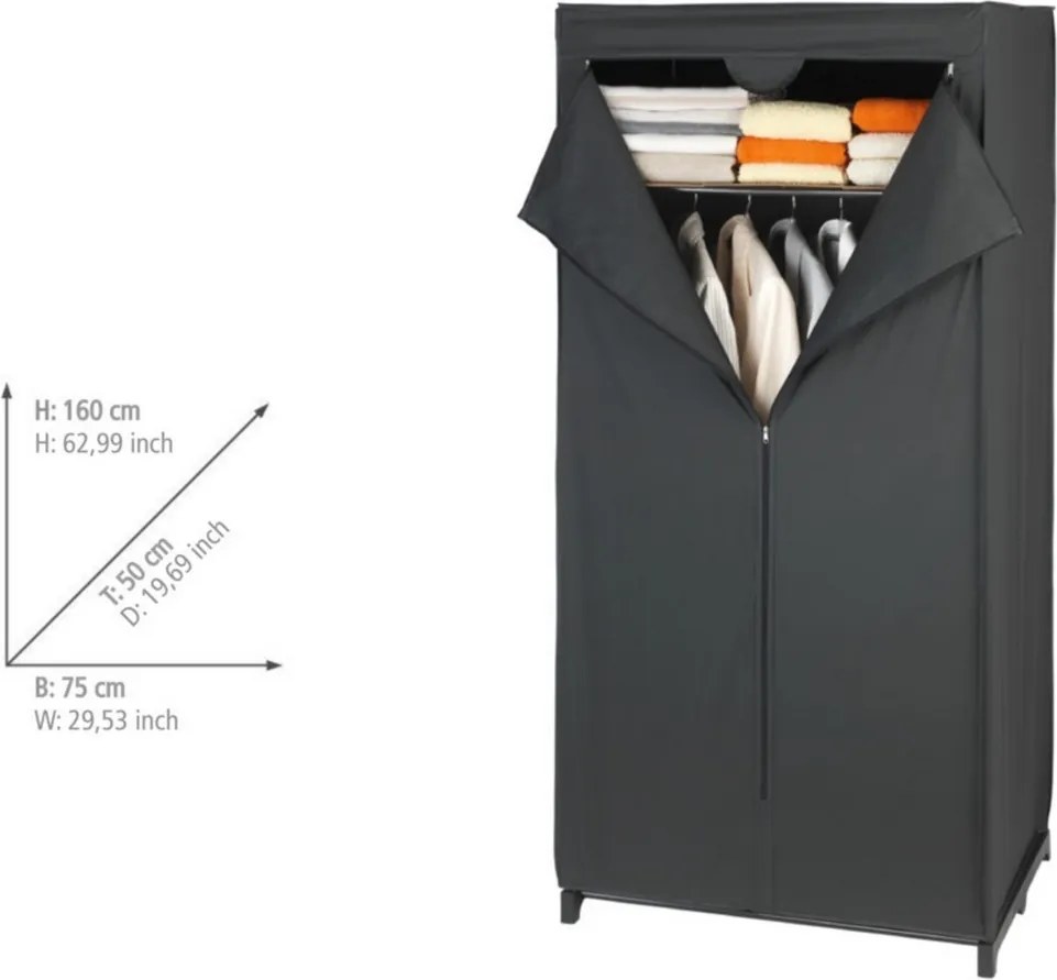 Wenko Składana szafa z folii PEVA z półką Deep Black, 160 x 50 x 75 cm
