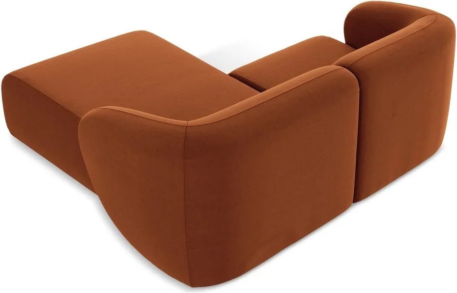 Aksamitny narożnik (prawostronny/z szezlongiem) w kolorze terakoty Lani – Makamii