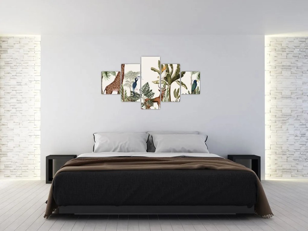 Obraz - Dżungla pełna zwierząt (125x70 cm)