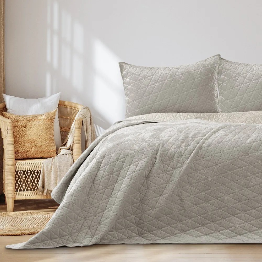 Szarobeżowa aksamitna narzuta pikowana 220x240 cm Laila – Restilo