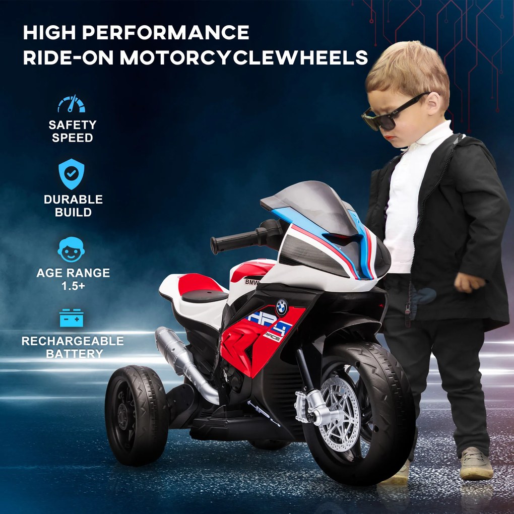 HOMCOM Motocykl Dla Dzieci, Motocykl Elektryczny, Reflektor, 3 Tryby Muzyczne, Dla Dzieci 1,5-5 Lat, Czerwony, 82,5 x 42 x 54cm