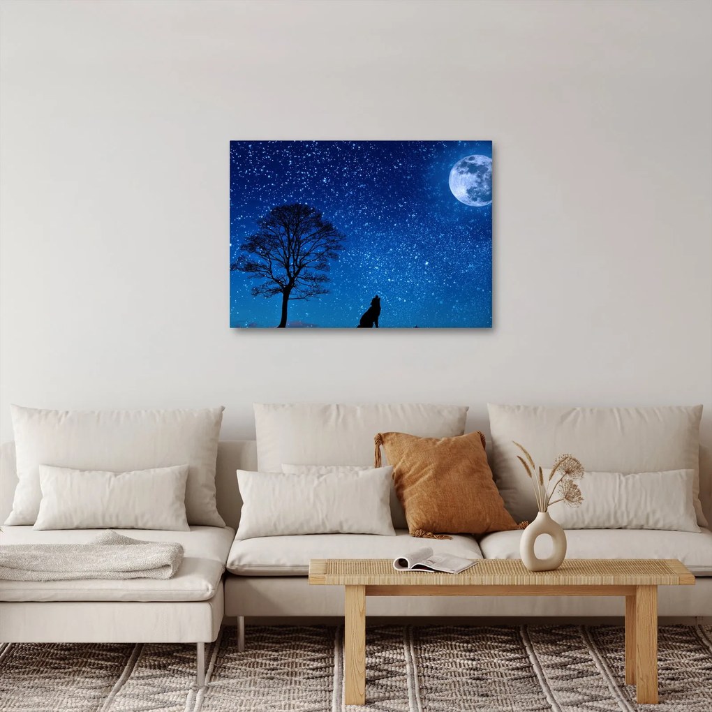 Obraz wilka wyjącego do księżyca (70x50 cm)