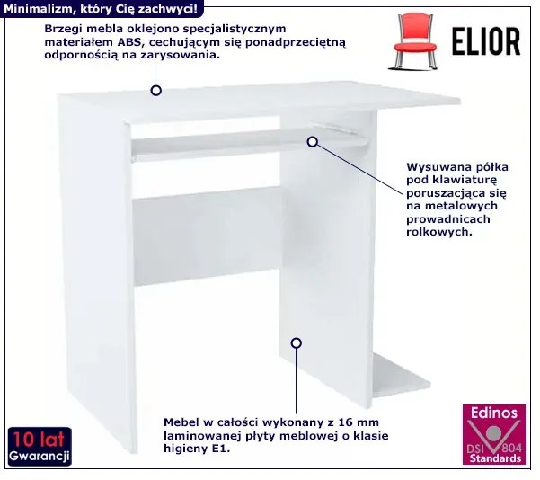Białe biurko komputerowe z szufladą na klawiaturę - Onusa
