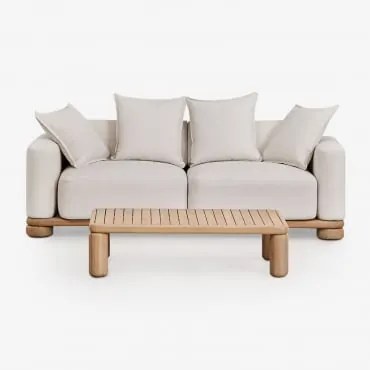 Zestaw Ogrodowy Z Dwuosobową Sofą I Stolikiem Kawowym 115x70 Cm Z Drewna Akacjowego Ioanis Jasny Akacjowy Brąz - Sklum