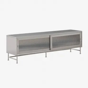 Mebel Rtv 180x40 Cm Ze Stali I Szkła Paoline Szczotkowana Szarość - Sklum
