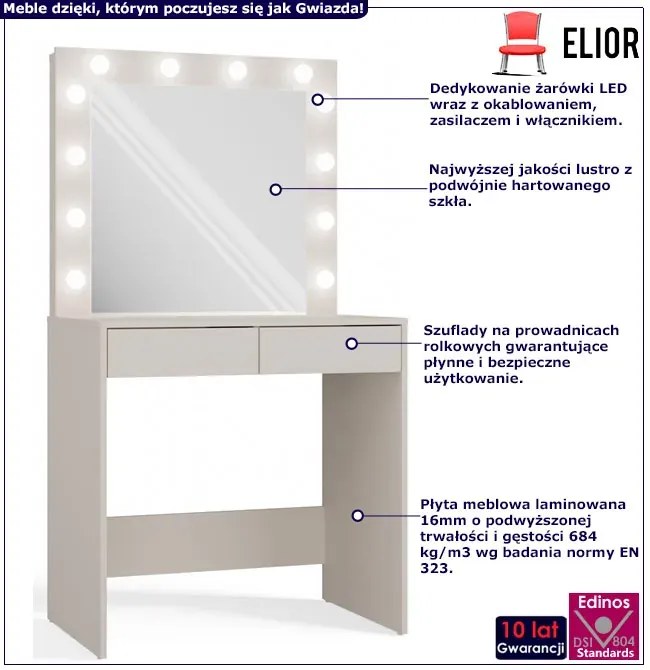 Z lustrem toaletka z żarówkami led kaszmir R2-Z49