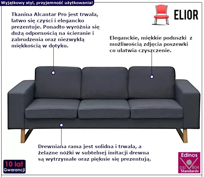 Ciemnoszara 3-osobowa sofa - Drofas
