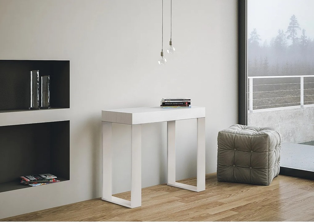 Konsola rozkładana 90x40/196 cm Tecno Small Frassino biała rama w kolorze Białym