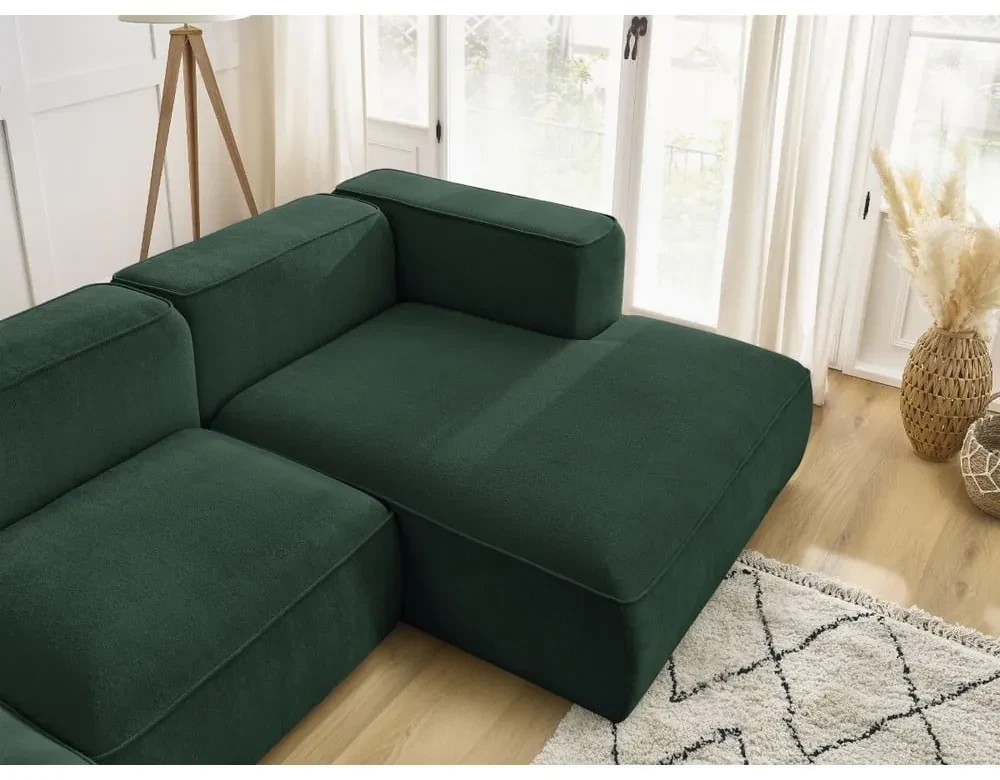 Ciemnozielony narożnik z materiału bouclé (prawostronny) Zephyr – Bobochic Paris