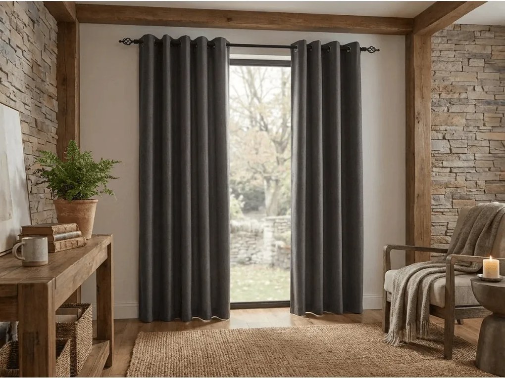Zasłona zaciemniająca DUNES VELVET 140x250 cm, ciemnoszara Zawieszanie: Taśma z wiązaniami