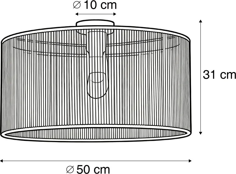 Lampa sufitowa czarna z brązowym abażurem z papierowego sznurka 50/50/25 - Combi