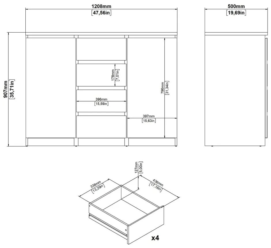 Komoda w dekorze dębu w naturalnym kolorze 121x91x50 cm Naia – Tvilum