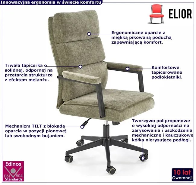 Oliwkowy tapicerowany fotel z systemem tilt L1-G07
