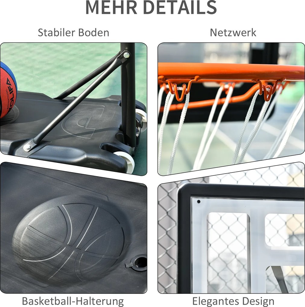 HOMCOM Stojak do Koszykówki Regulowana Wysokość Czarny 83x75x206–260cm | Aosom PL