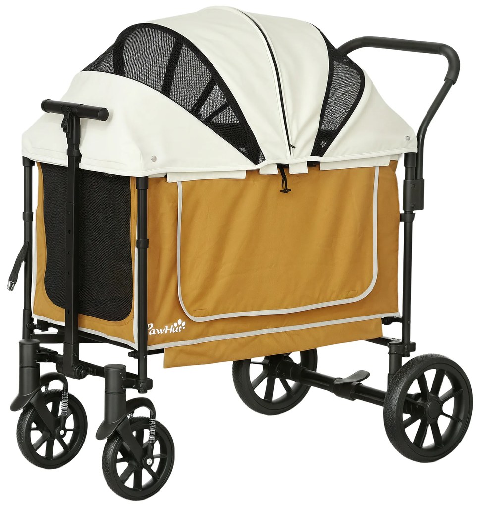 Składany Wózek dla Psów i Kotów PawHut do 30 kg, 110 x 65 x 102 cm, Brązowy