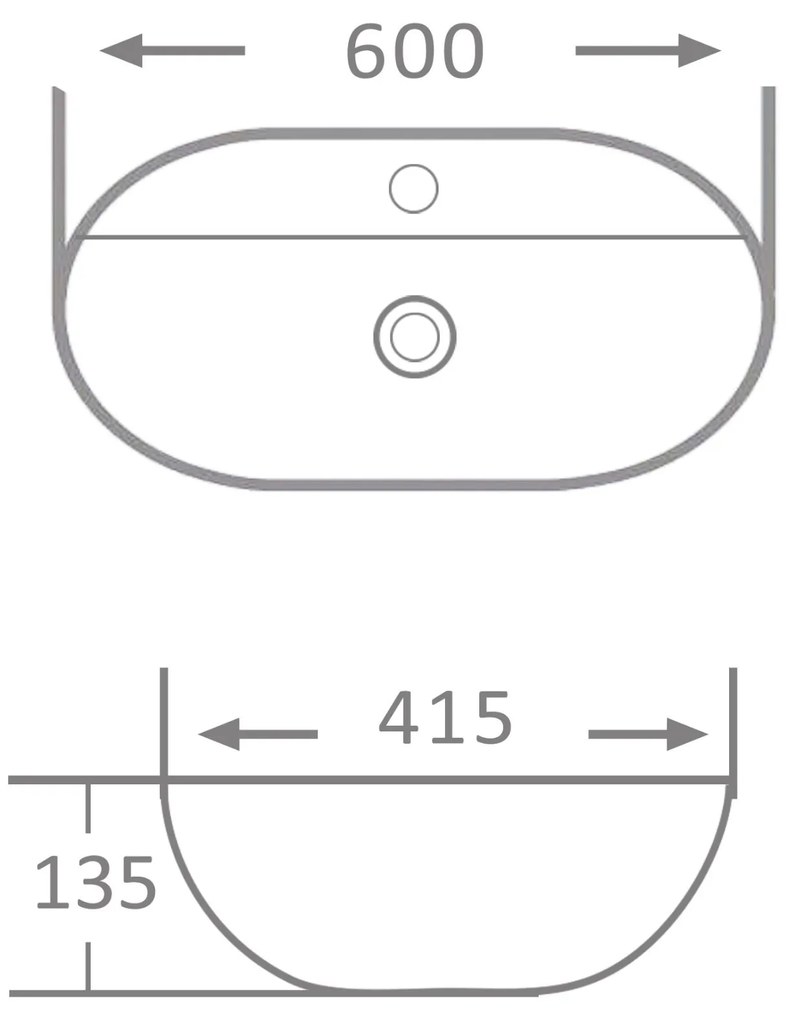 Umywalka ceramiczna nablatowa owalna czarna z otworem i z półką na mydło 60 x 41 cm DECOS Black z rantem Slim