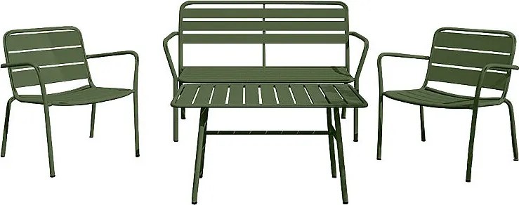 Metalowy zestaw ogrodowy: ławka, 2 niskie fotele i stolik kawowy - Khaki - MIRMANDE od MYLIA