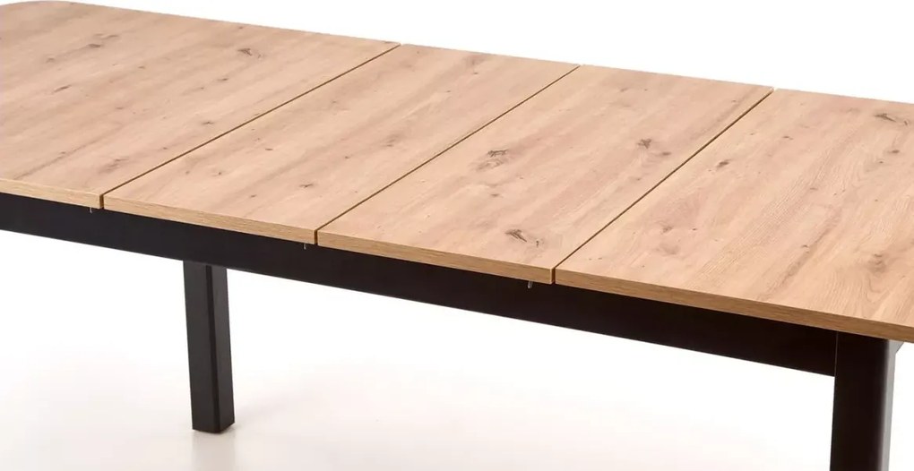 Elegancki rozkładany stół Drimeno 160-228x90 blat z płyty laminowanej w kolorze białym / dąb artisan + czarny