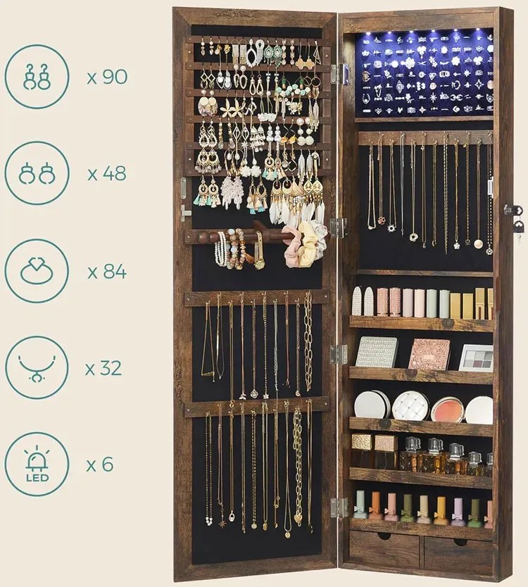 Industrialna ścienna szafka na biżuterię z led rustyklany brąz Z9-Z73