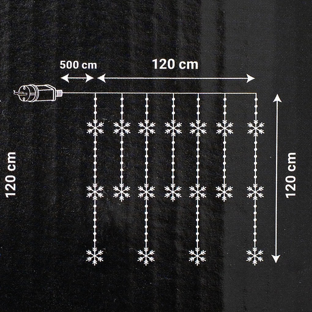 Kurtyna świetlna zewnętrzna Snowflakes, 120x120 cm, LED, zimna biała timer, 8 funkcji, na baterie, 120 cm