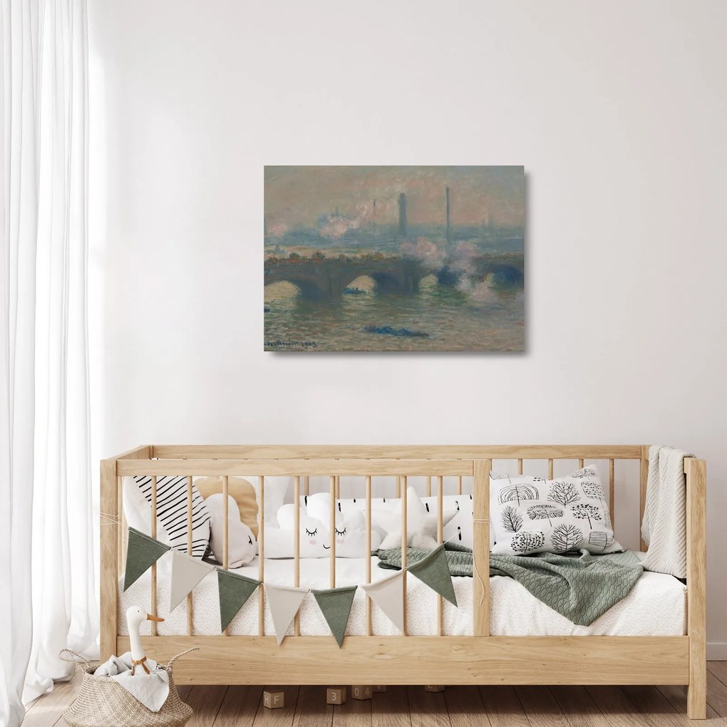 Obraz na szkle - Claude Monet, Waterloo Bridge, Gray Day, reprodukcje (70x50 cm)