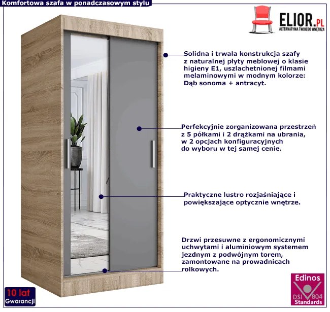 Szafa przesuwna w kolorze dąb sonoma + antracyt H5-M03