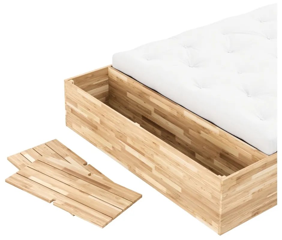 Łóżko dwuosobowe z litego drewna sosnowego ze schowkiem i stelażem 140x200 cm Basement Bed – Karup Design