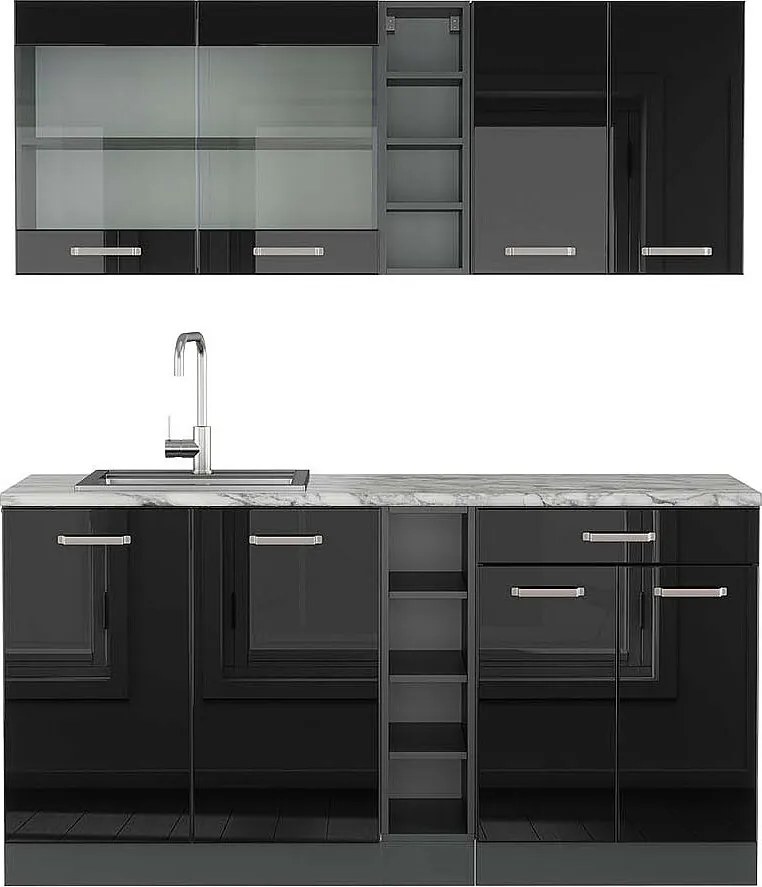 Pojedyncza kuchnia czarny/antracyt o wysokim połysku 160x60x81.6 r-line