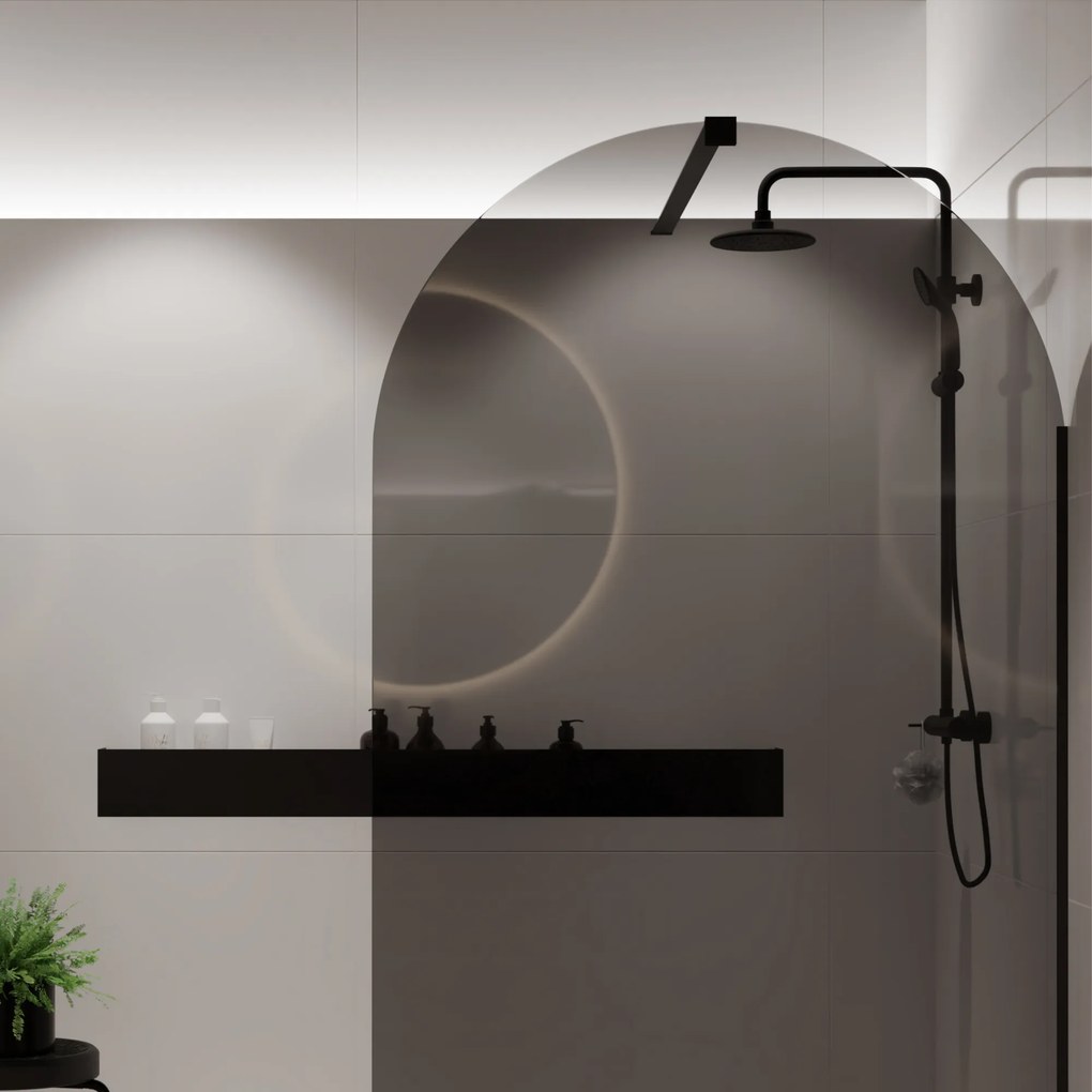 Ścianka prysznicowa WALK IN fix grafitowa półokrągła 8mm MOLIS Grafit Oval MASSI | Różne rozmiary : Kolor profili kabiny - złoty szczotkowany, Szerokość ścianki - 70 cm, Typ montażu - WALK in FIX (Do ściany)