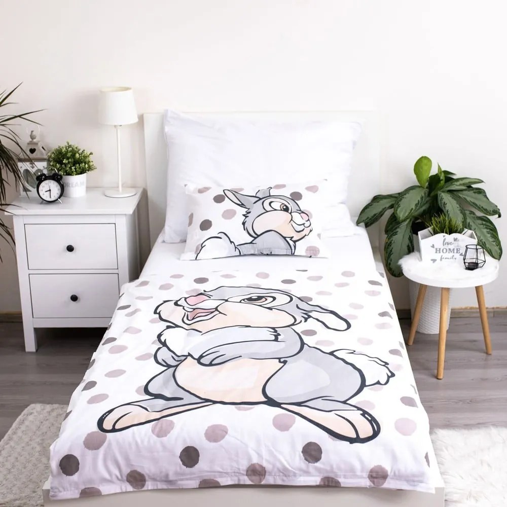 Biała/szara bawełniana pościel dziecięca do łóżeczka 100x135 cm Thumper "Dots" – Jerry Fabrics