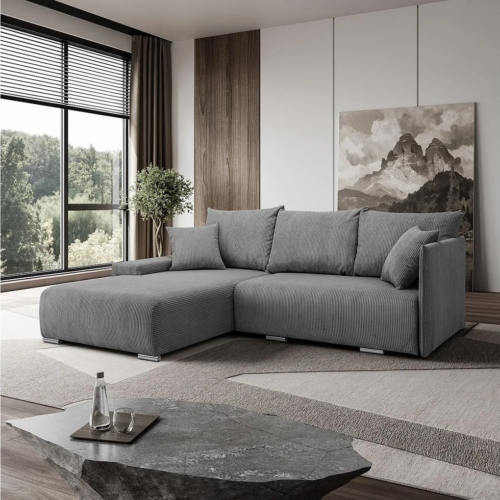 Narożnik, Sofa w kształcie L, tkanina sztruksowa Poso, Szary, Lewy, Livorno L