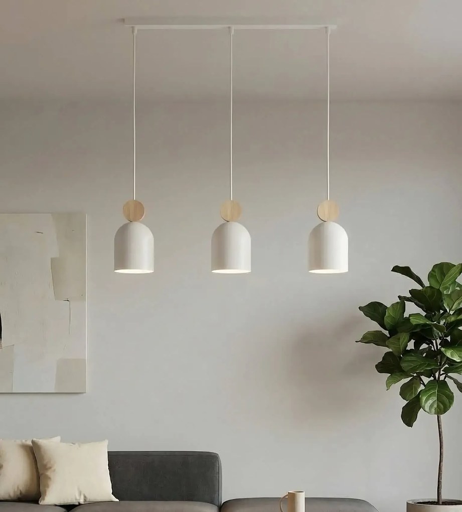 Mesi 3 White liniowa lampa wisząca 3 klosze w stylu japandi