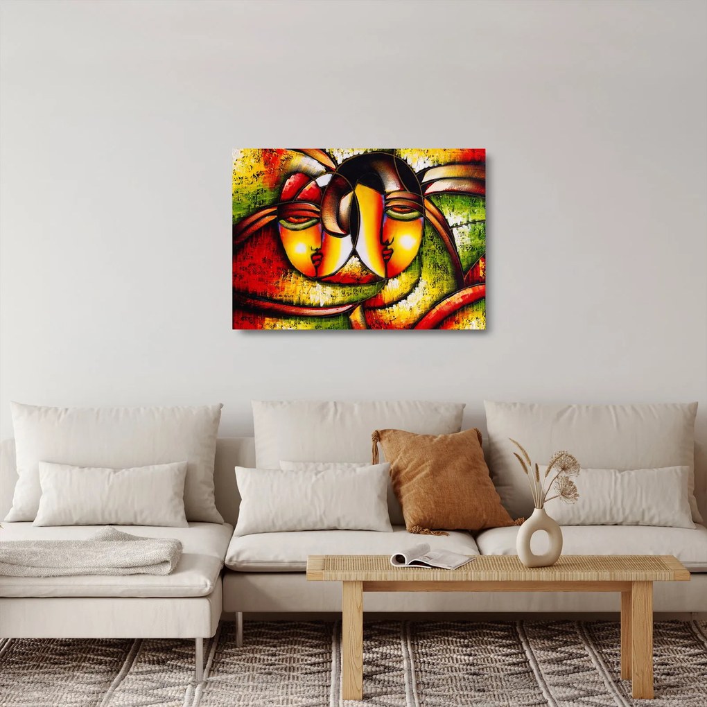 Obraz na szkle - Obraz na szkle olejny, abstrakcyjne twarze (70x50 cm)