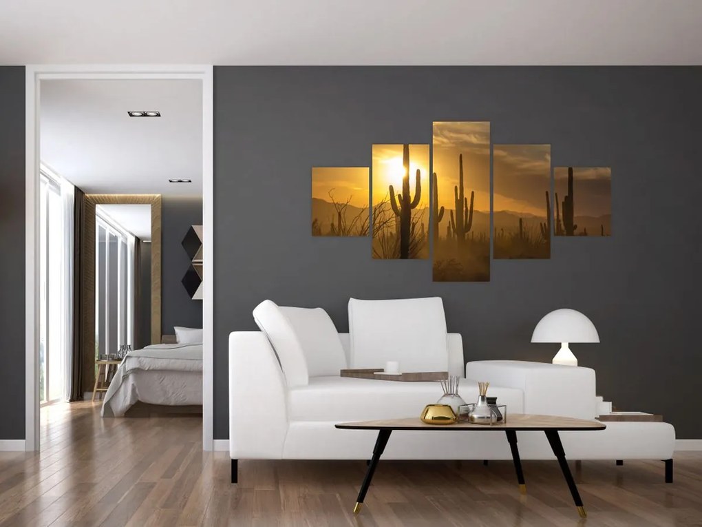 Obraz - Kaktusy Saguaro (125x70 cm)