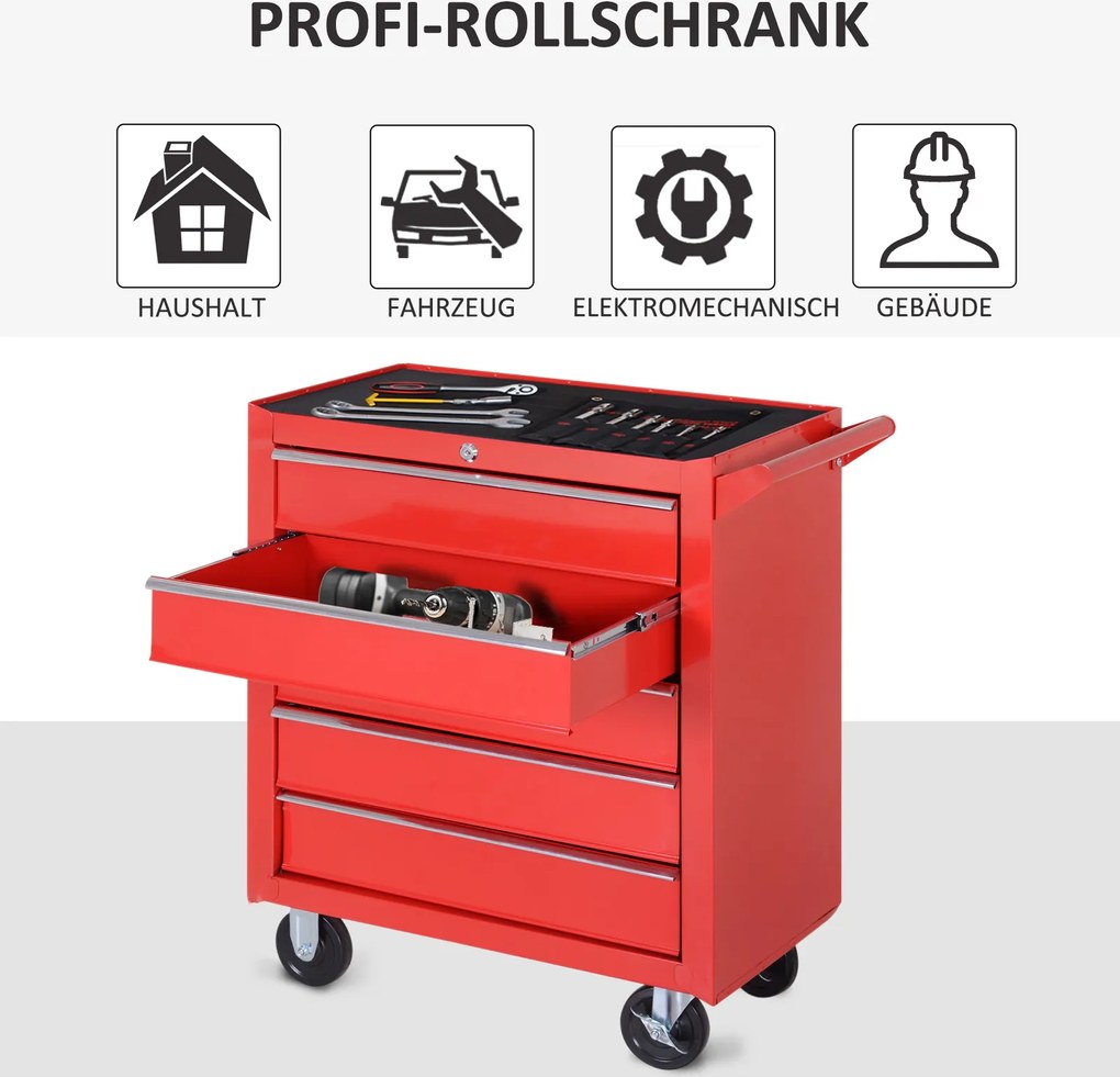 DURHAND Szafka na kółkach, Szafka narzędziowa do garażu, schowka, Stal, 69Dł x 33Szer x 75Wys cm, Czerwony