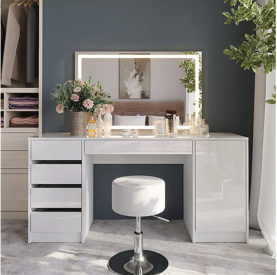 Stół do toalety biały/biały wysoki połysk 158.2x50.1x76 sherry