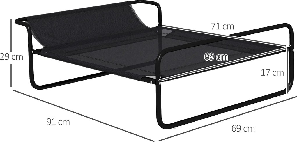 PawHut Legowisko dla psa, podniesione, pokrycie z siatki, stalowa rama, 91 x 69 x 29 cm, Czarny