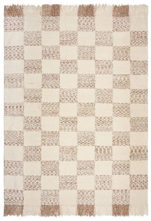 Kremowo-naturalny dywan z mieszanki wełny tkany ręcznie 160x230 cm Eric Checkboard – Flair Rugs