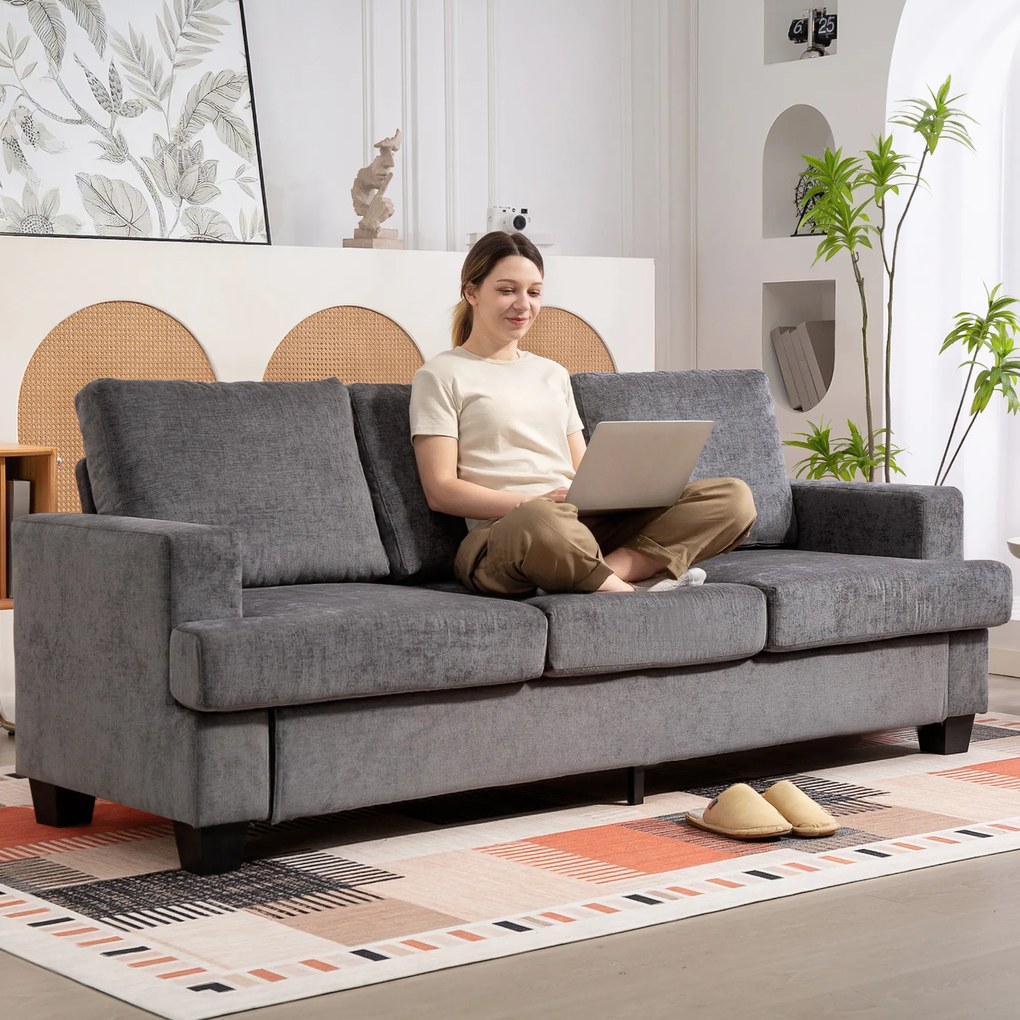 HOMCOM 3-osobowa sofa, sofa do salonu dla 3 osób, pokrycie z tkaniny, stalowa rama, tapicerowana sofa, Szary