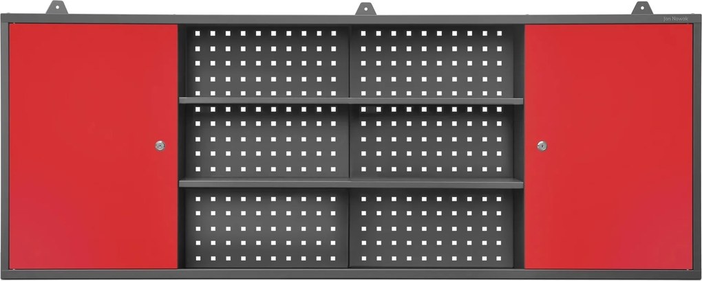 Szafka warsztatowa wisząca z perforowaną tablicą antracytowo-czerwona, 1600x600x200 mm: LEO