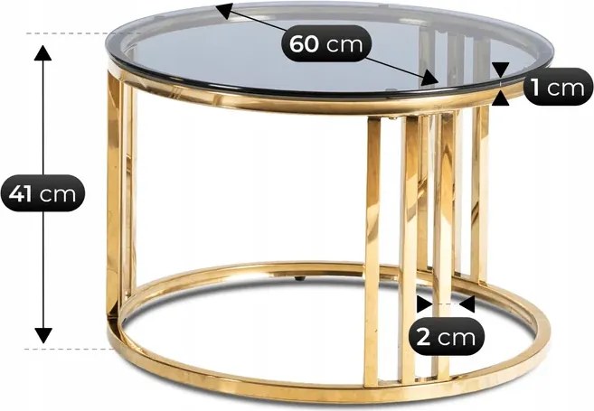 Zestaw Stolików Kawowych TRITON MAX 60 cm/80 cm Szary/Złoty Glamour